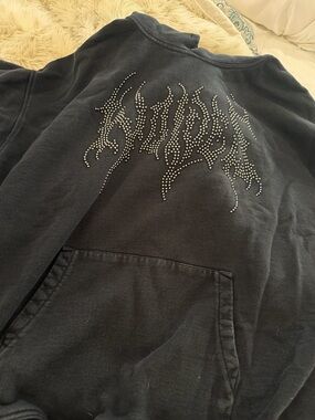 Darc Sport Black Studded Flame Wolves Graphic Hoodie